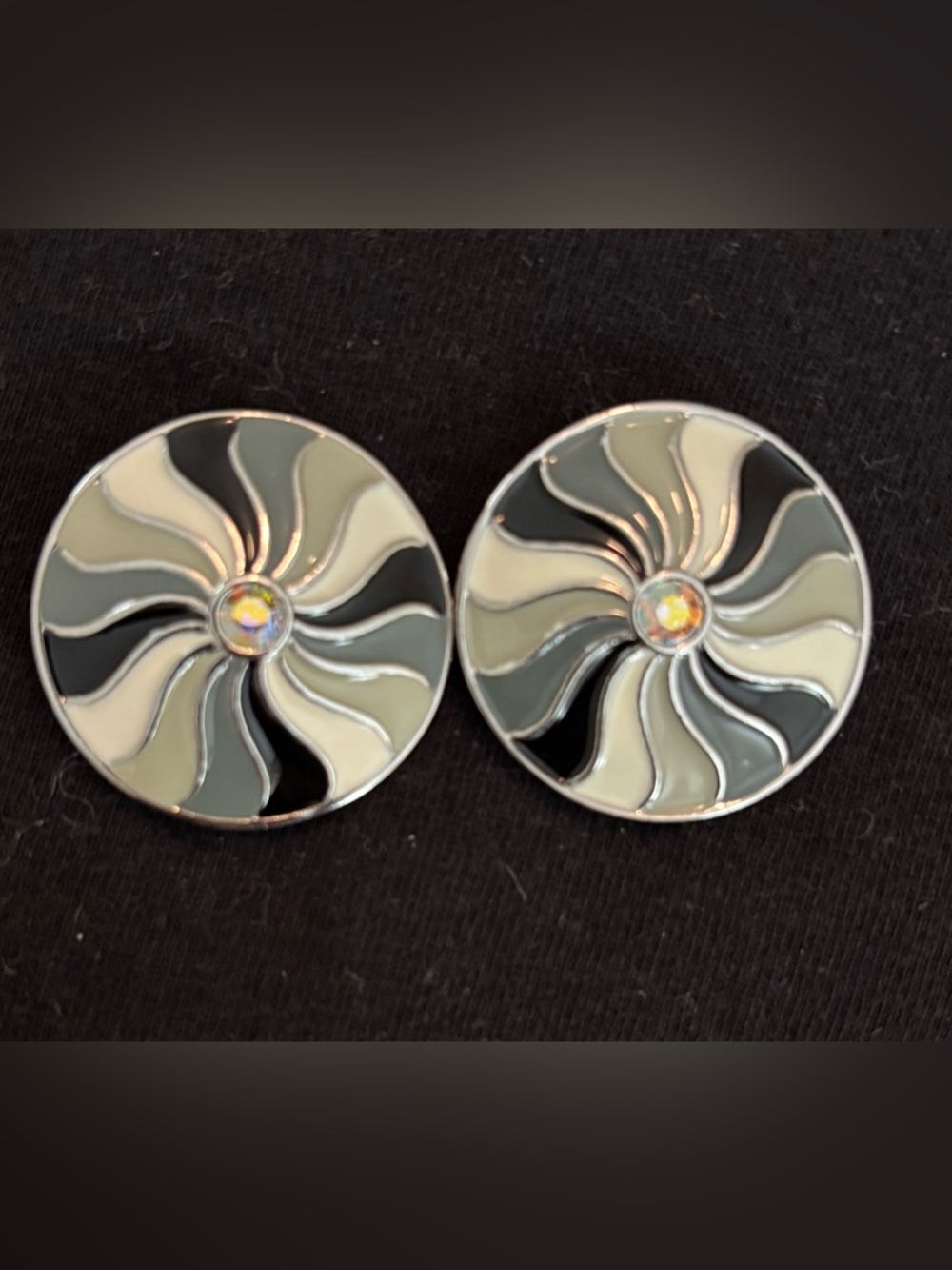 Round Swirl Enamel Statement Dots in Black, Gray & Cream